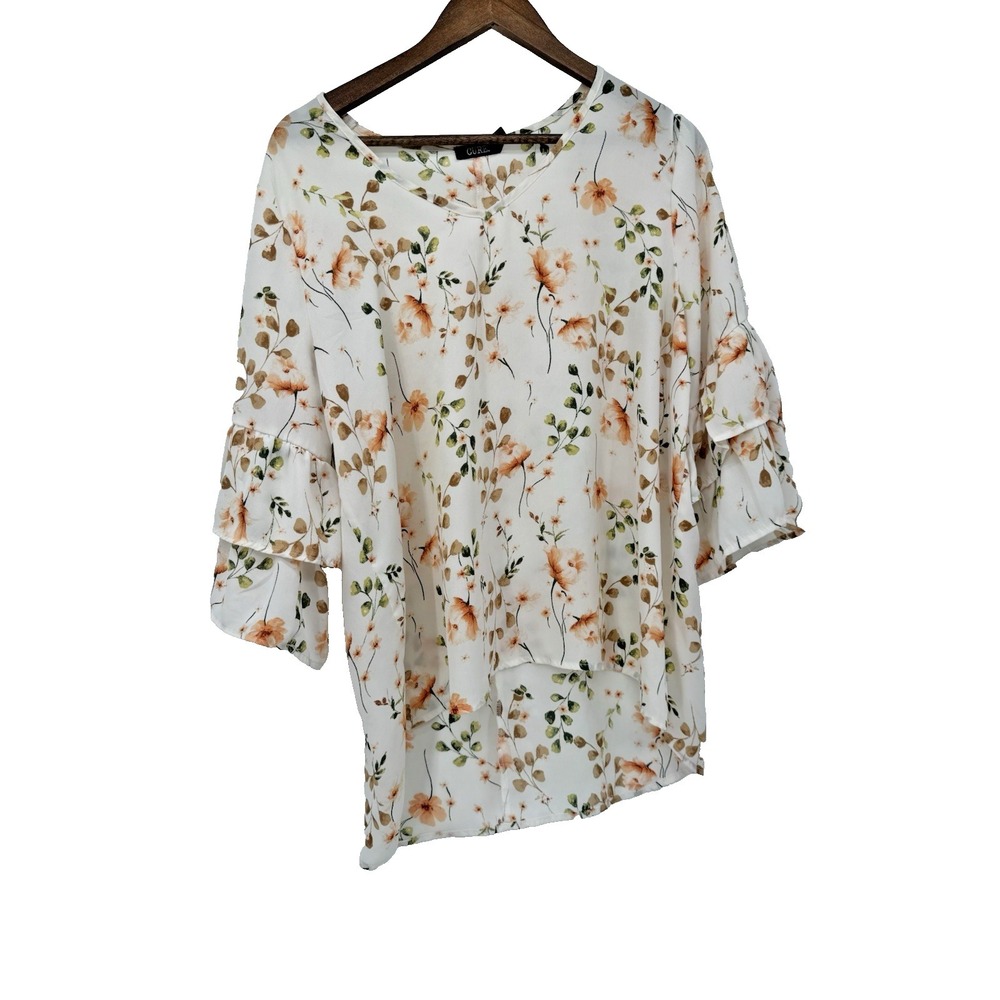 Cure Floral Boho Chic Ruffle Sleeve plus blouse‎ 1X Cottagecore Fairy Bloomcore